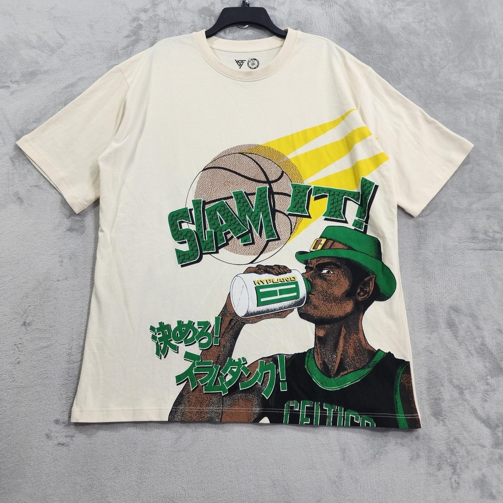 Boston Celtics Shirt Mens XL Yellow NBA Basketball Hypland Slam It Graphic Tee